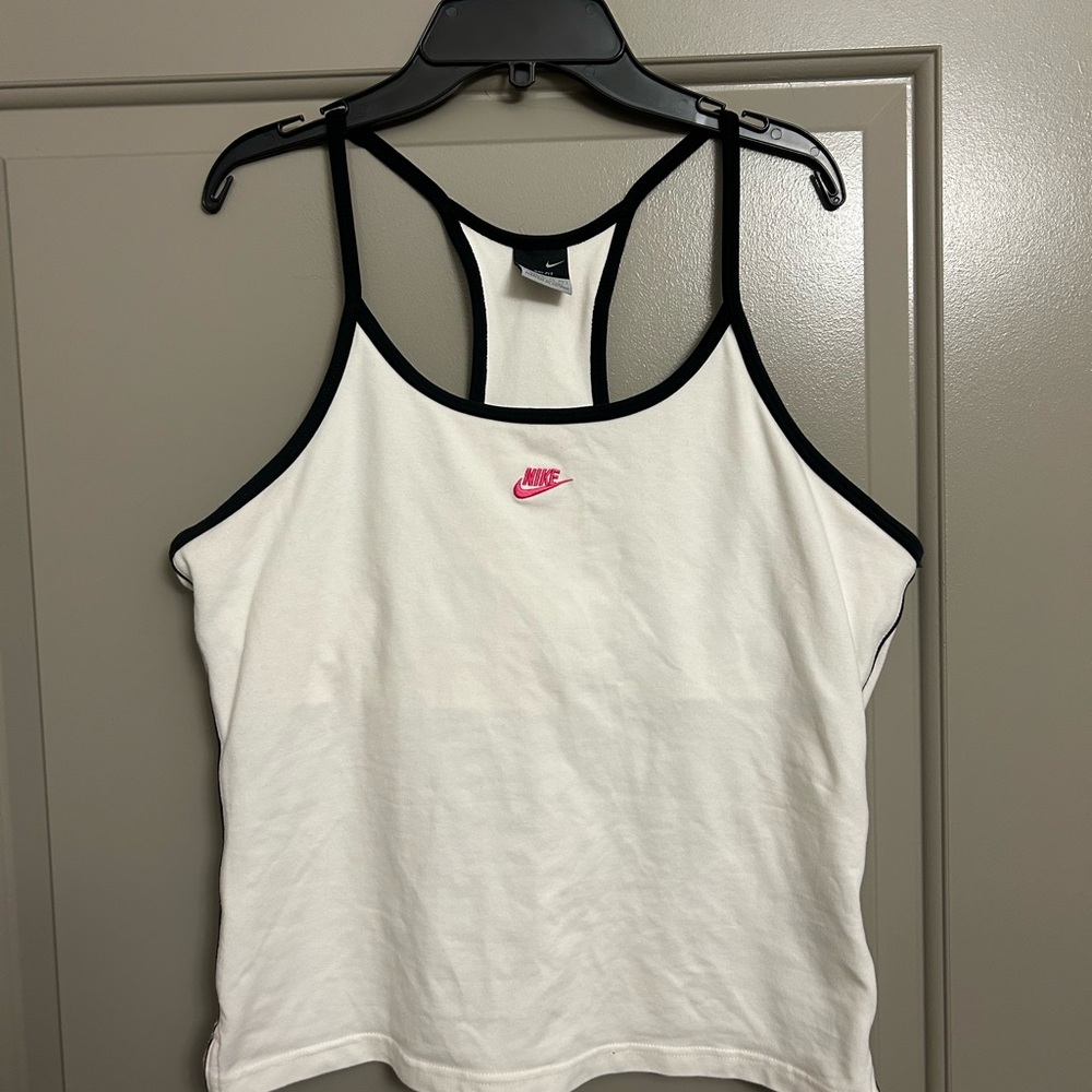 Nike White and Black Fitted Crop Tank Top